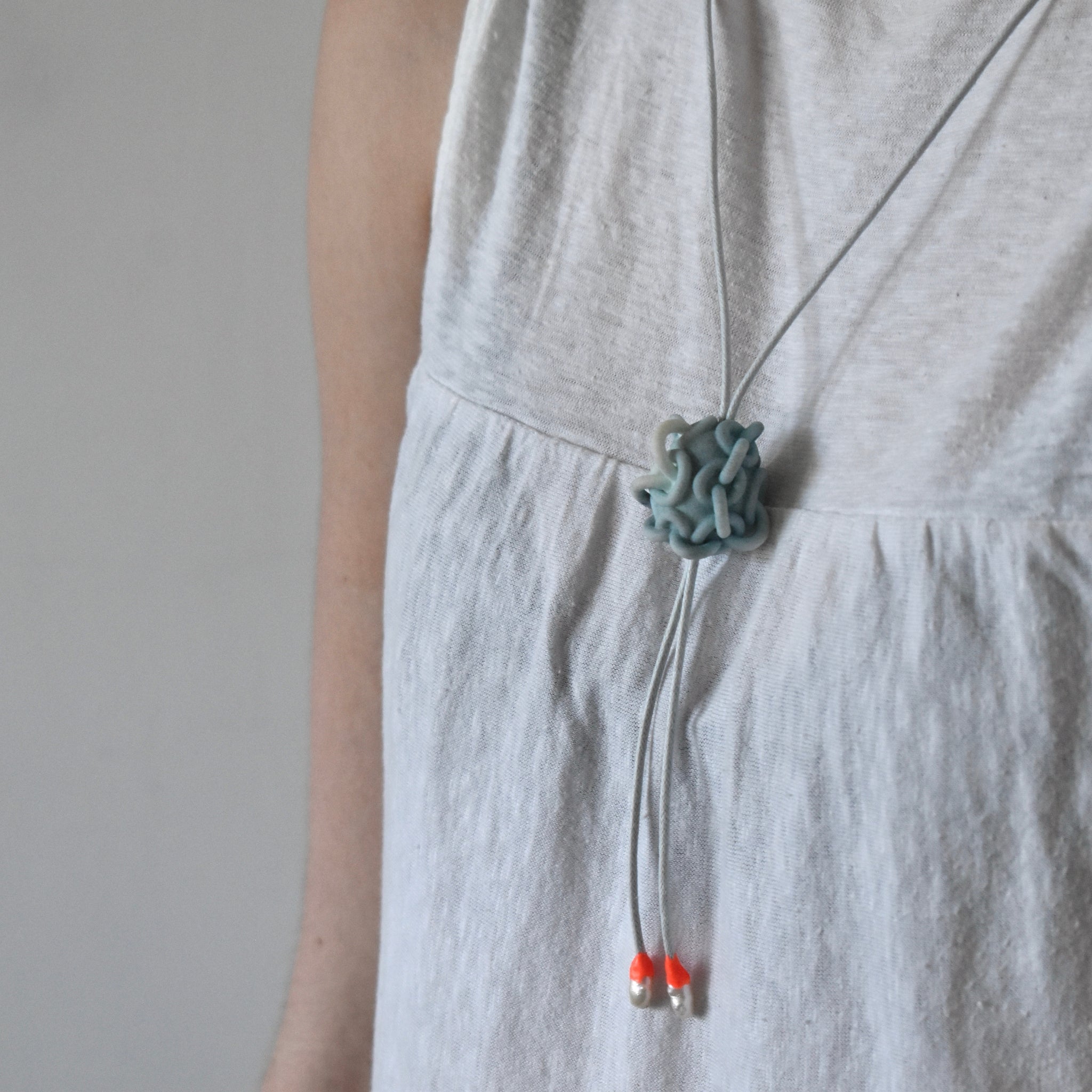 Pale Bolo Tie Nylon Pendant Necklace with Pearls